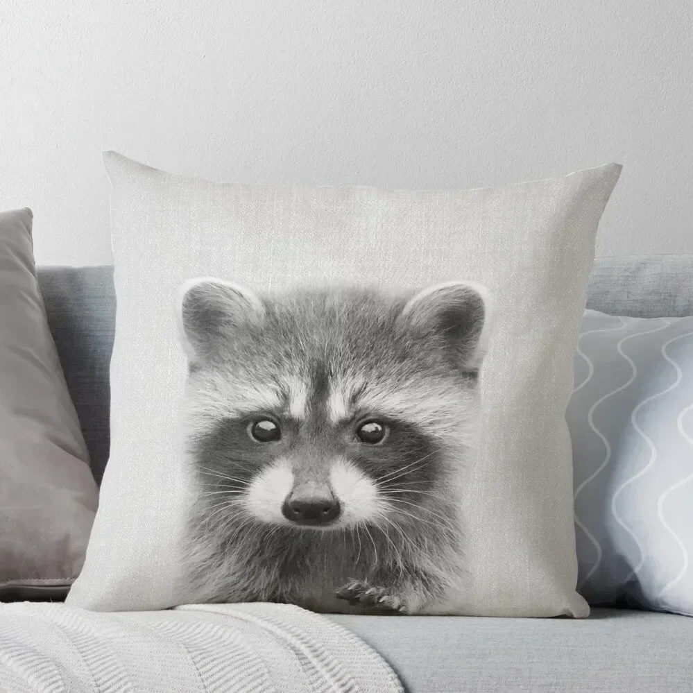 

Raccoon - Black & White Throw Pillow Sofa Cushion Cover Luxury Pillow Cover Pillow Cover Pillows Aesthetic