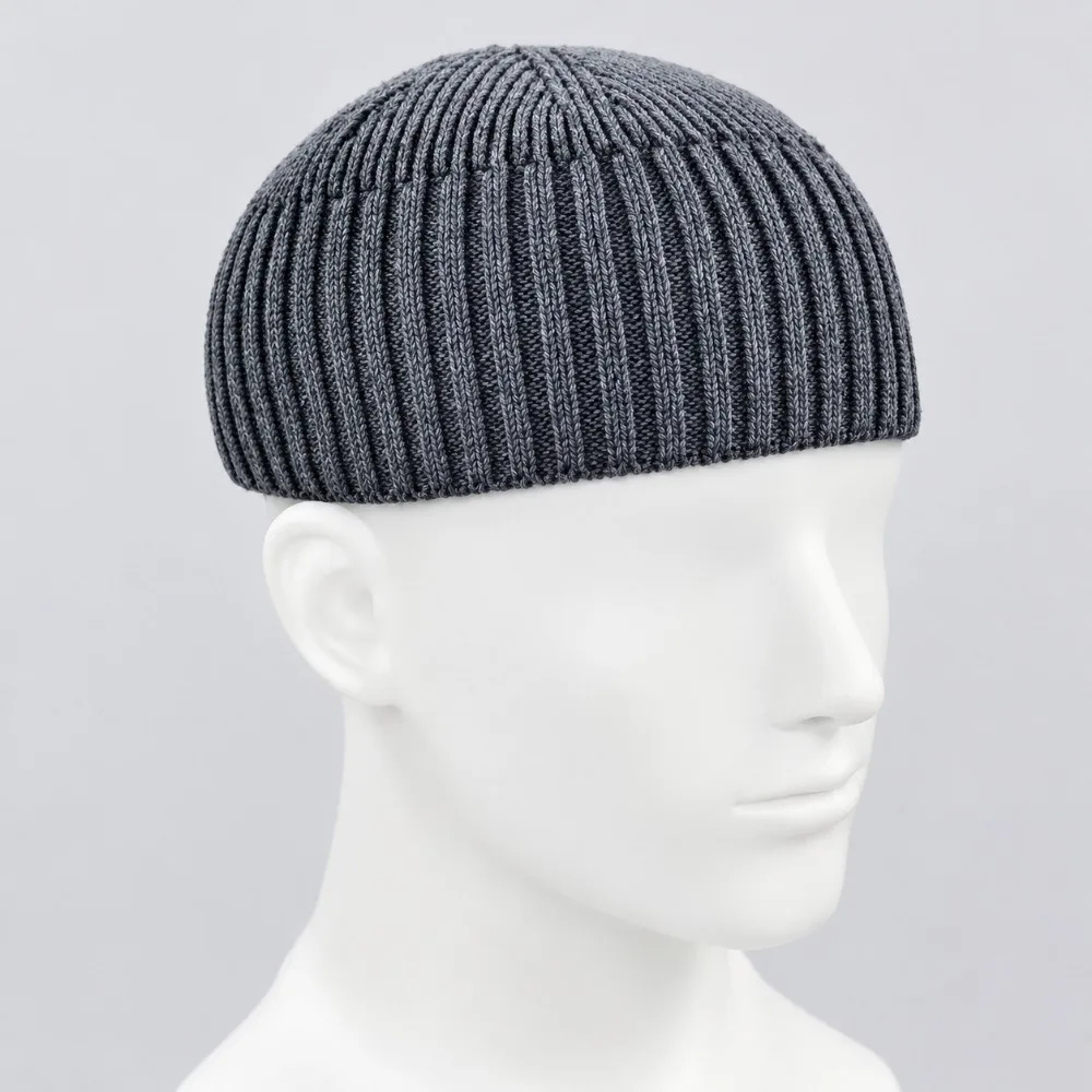 Soft Striped Knitted Beanie Thermal Lightweight Short Crochet Landlord Cap Windproof Solid Color Warm Men Cap Fall Winter