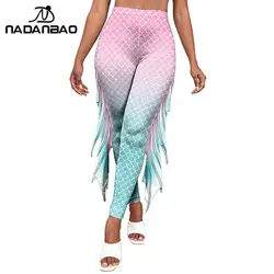 NADANBAO Women Mermaid Leggings 3D Print Fish Scale Pants Elastic Sexy Tights Seam Gym Workout Trousers Holiday Cosplay Clothes