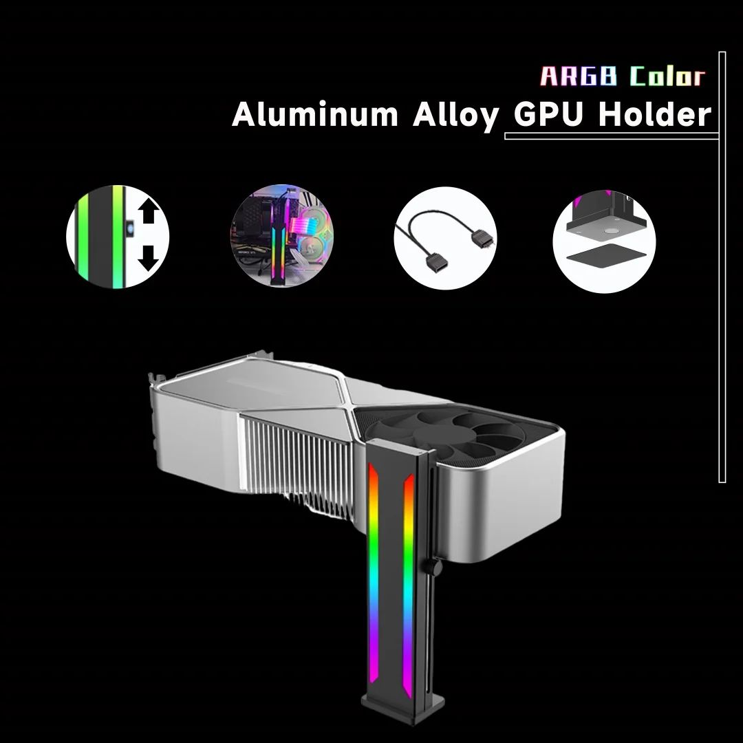 Soporte para tarjeta gráfica vertical de aleación de aluminio, ARGB, interfaz 5V3PIN, parte inferior con succión magnética, soporte para GPU.