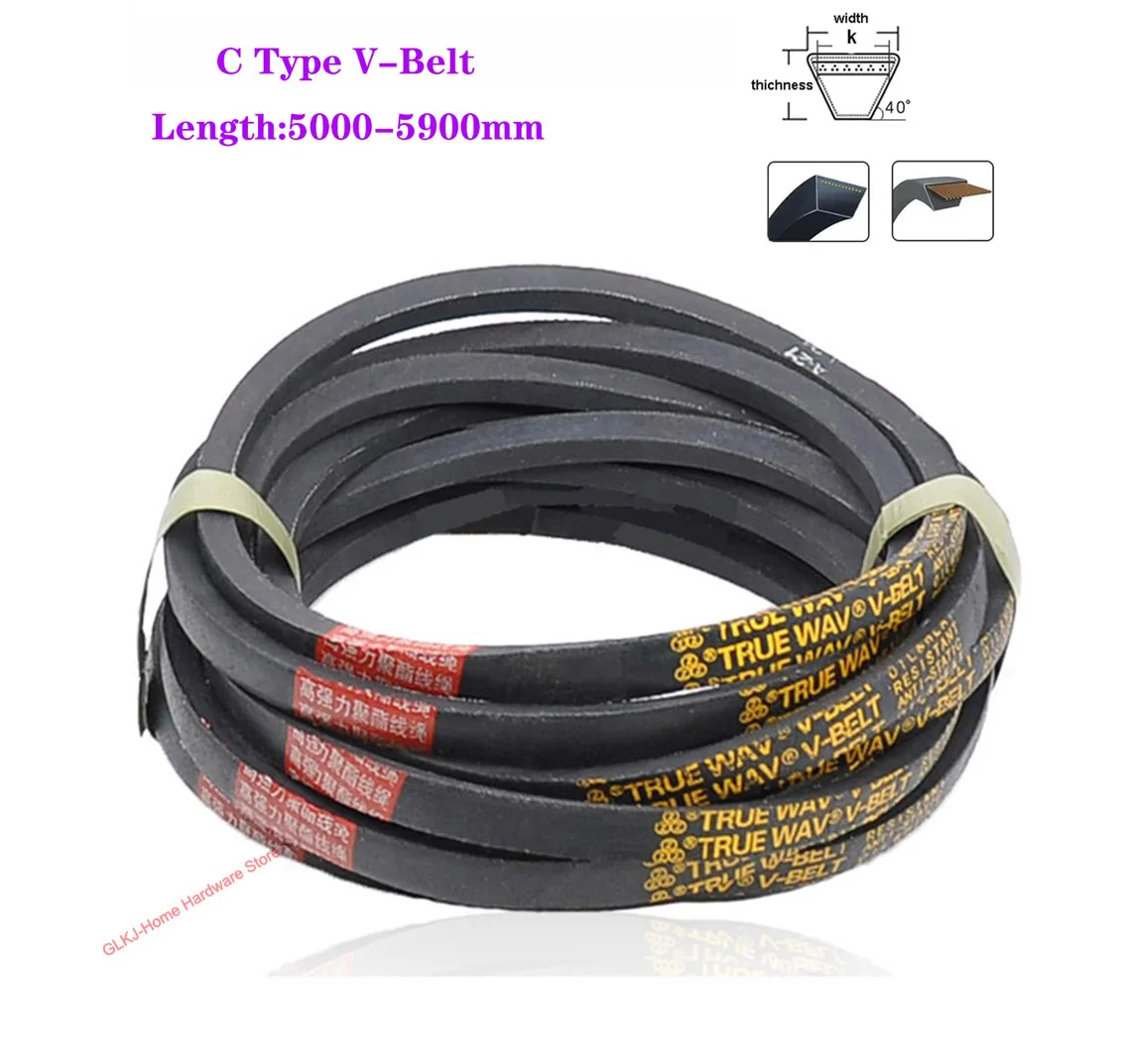 

1Pcs C5000/5100/5200-5900mm C Type V-Belt Black Rubber Triangle Belt Industrial Agricultural Mechanical Transmission Belt