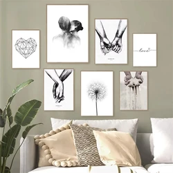 Black and White Wall Art Canvas Painting Couple Hand Painting Abstract Love Poster Printmaking Nordic Living Room Decoration