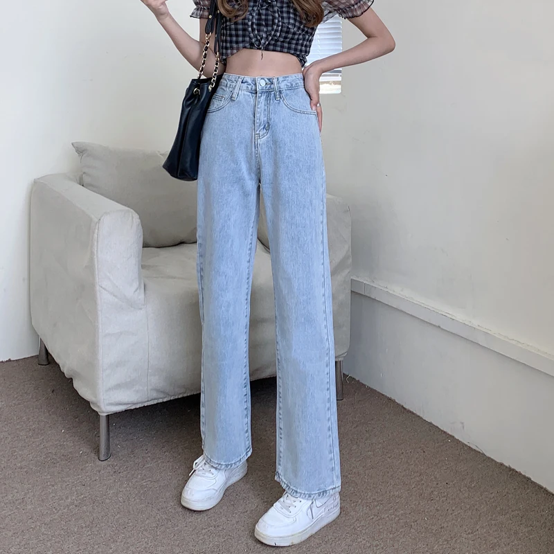 

Новинка 2025 года, женские джинсы с высокой талией, свободные широкие брюки, тонкие летние тонкие универсальные джинсы больших размеров, длинные брюки большого кода, мм