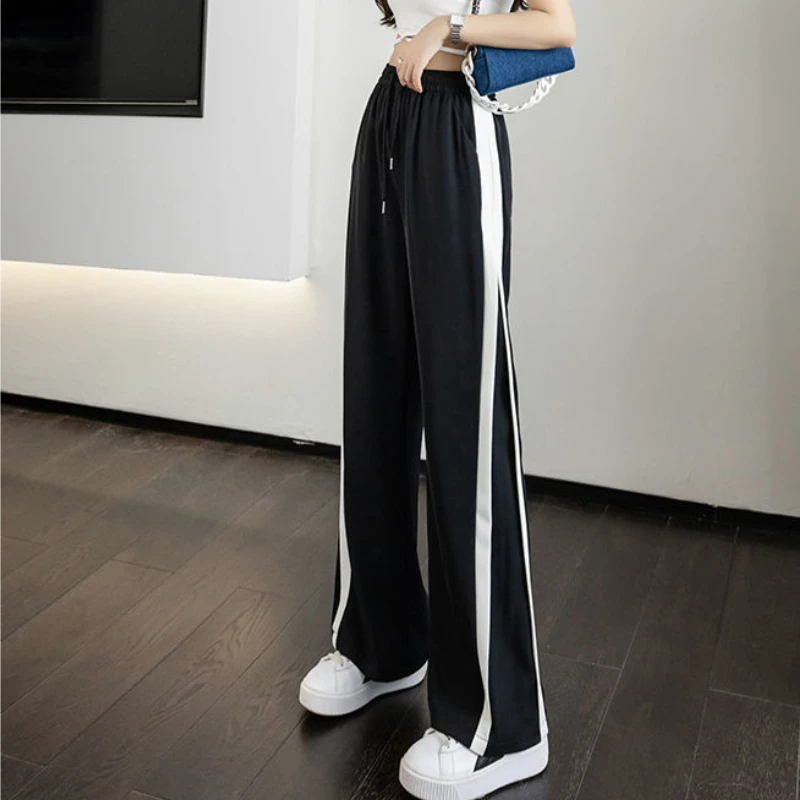 Ice Silk Leg Pants Women 2023 Spring Summer New Thin High Waist Slim Loose Drop Casual Tenths Pant Straight Short Sweatpants