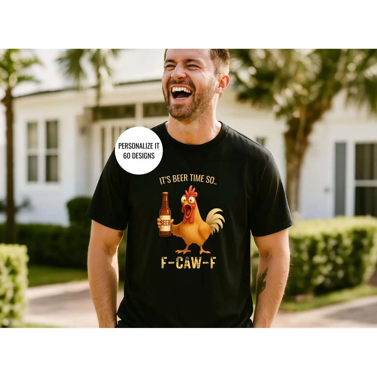 Funny Rooster F CAW Beer T Shirt Sarcastic Lover Men's Casual Drinking Brewery Party Streetwear vintage Washed