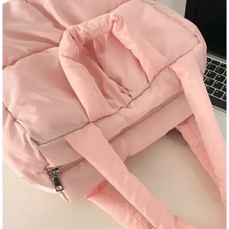 Women Retro Checkered Quilted Shoulder Bag Solid Color Soft Handbags Soft Tote Handbags Pink Sapce Padded Tote Brand Designer image 5