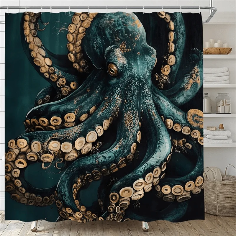 

Gothic Octopus Underwater Shower Curtain Deep Sea Ocean Print Waterproof Bathroom Decor Curtain 180x180cm