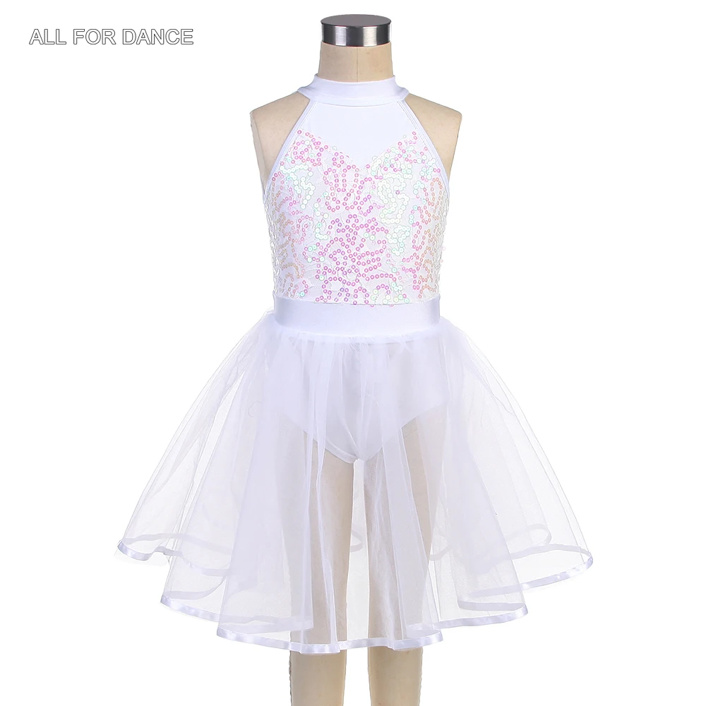

24039 Белые кружевные танцевальные костюмы с блестками для взрослых и детей с большой отверстием на спине, балетные костюмы, танцевальные платья для выступлений на сцене