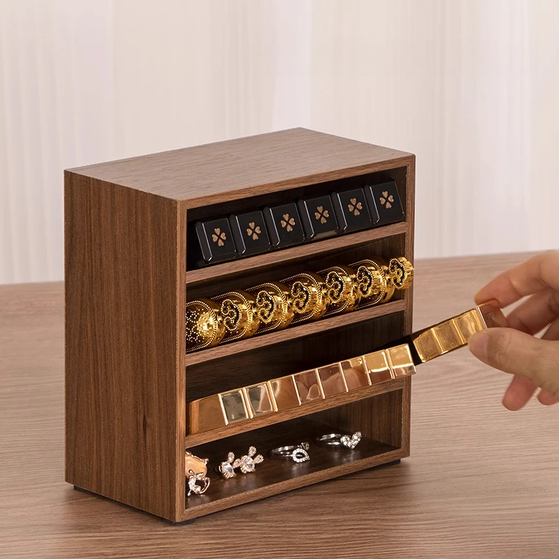 

Walnut Makeup Organizer Desktop Lipstick Lip Gloss Eyeshadow Cosmetic Storage Box Wooden Beauty Accessory Holder