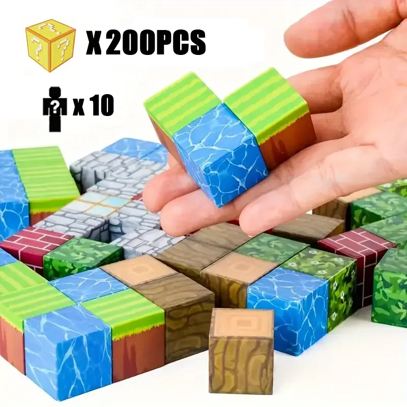 Magnetisches Bausteinspielzeug Minenwelt Stapelbare Würfel Kreatives Würfelmodell DIY Box-Set Pädagogisches Kinderspielzeug für Jungen und Mädchen