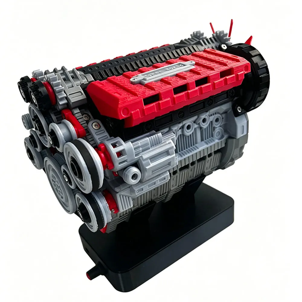 V8 Engine Model Kit 3D Printed Plastic Rotating Adjustable Speed Tech Mechanical Ornament Assembly Toy Birthday Gift DIY For Men