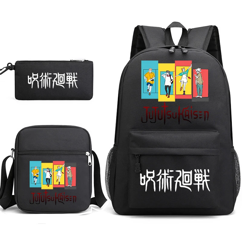 Jujutsu Kaisen Printed Backpack Teenager Student School Bag Shoulder Bag Pencil Case 3-Piece Set