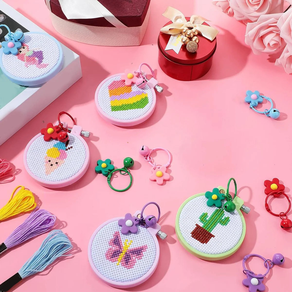 6Pc Kruissteek voor Kinderen Borduurpakket voor Beginners met Gestempelde Borduurpatronen Kruissteekpakket Craft Supplies