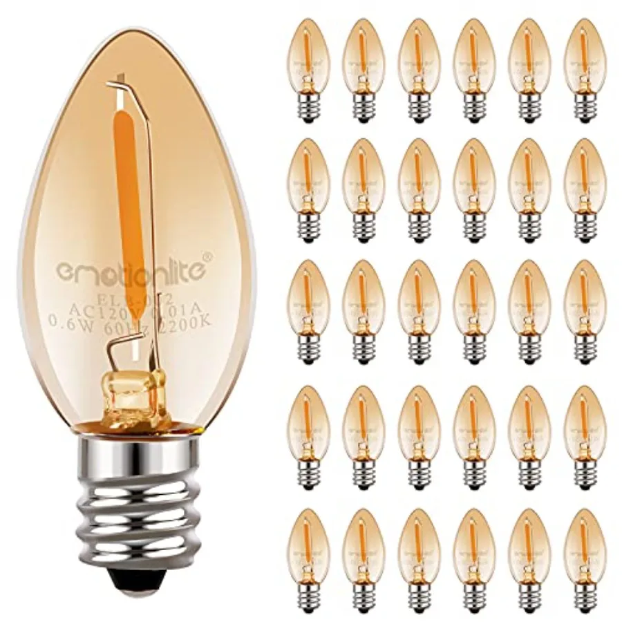 

Night Light Bulbs, Amber LED C7 Bulb, 4W-7W Equivalent, E12 Candelabra Base, Salt Lamp and Nightlight Replacement Bulb, 0.5W, Y