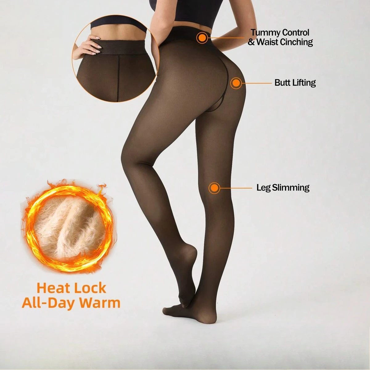 Fleece Lined Shaping Thermal Tights High Waist Tummy Control Butt Lifting Slim Warm Black Sheer Pantyhose Cold Weather Hosiery