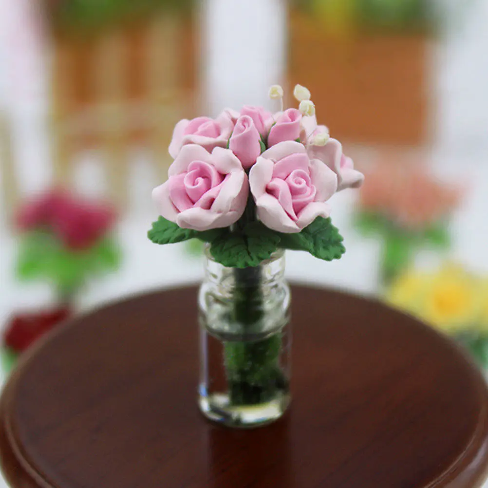 

Miniature Rose Potted Decoration Resin Break Resistant Mini House Decor DIY Ornament Mini Garden Bonsai Micro Landscape