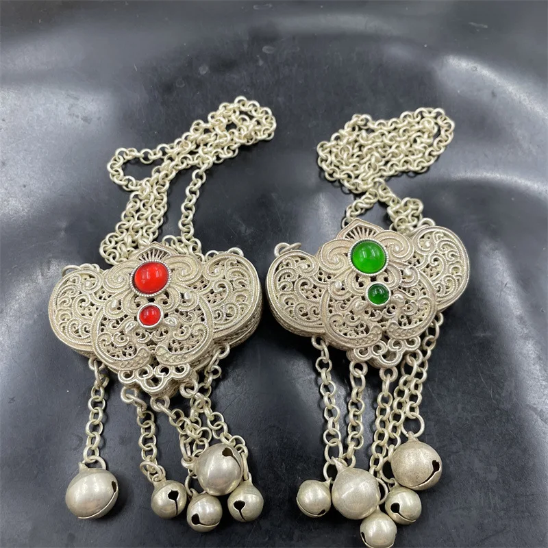 

Ретро тибетское серебро, инкрустированный замок Ruyi, свитер-цепочка, кулон, модный универсальный