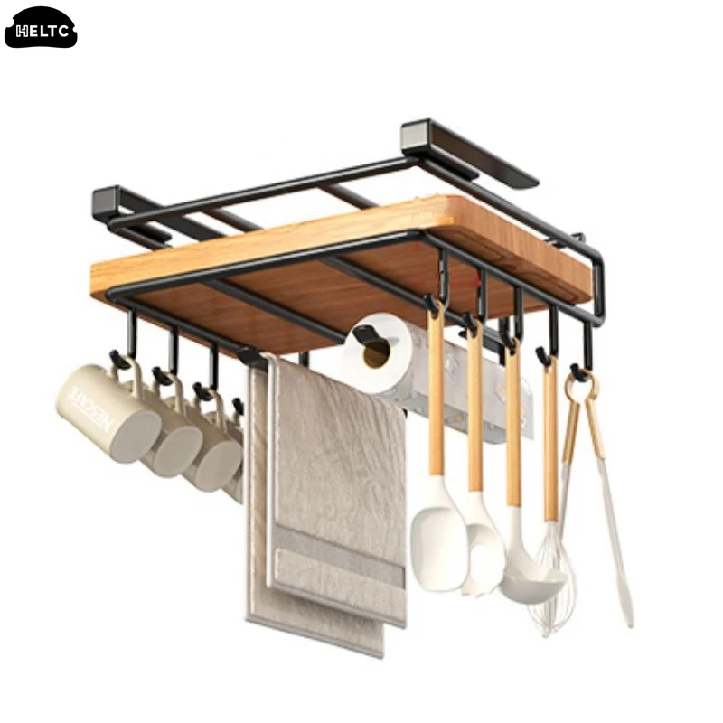 Double Stainless Steel Under Cabinet Hanging Rack Chopping Board Organizer Pot Lid Rack Tissue Holder Multipurpose Kitchen Shelf