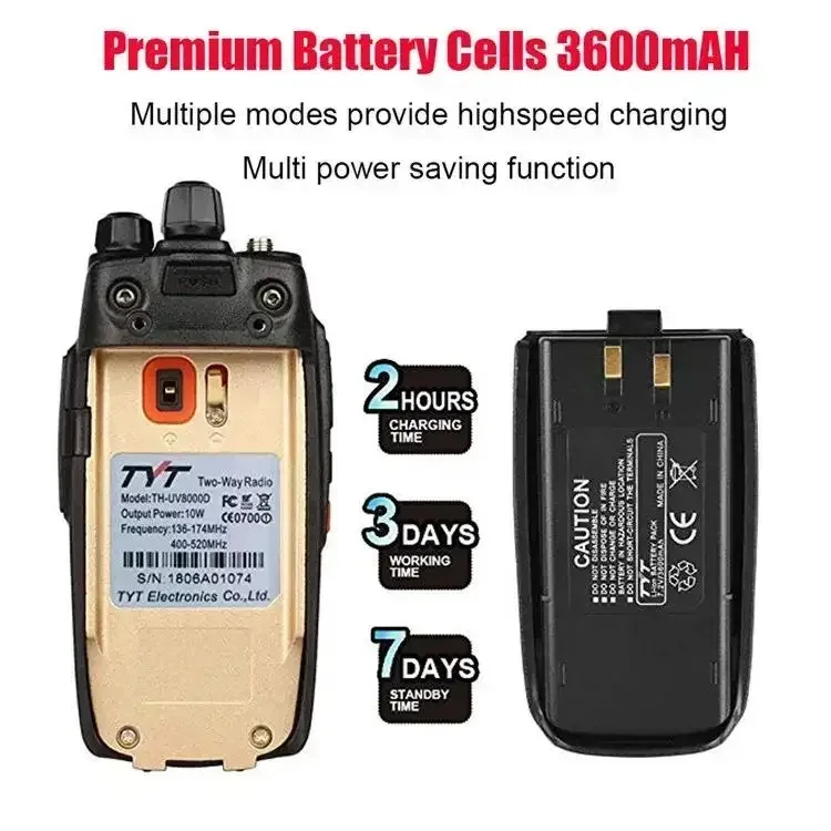 TYT TH-UV8000D Original Walkie Talkie VHF UHF Dual Band 7.2V Transceiver Receiver With 3600mAh Battery Two Way Radio