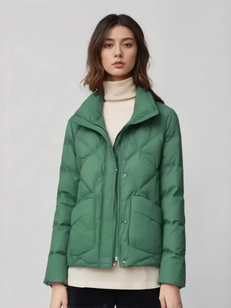 Autumn and Winter New Women's Down Jacket Commuter Stand Collar Short Slim Fit Jacket