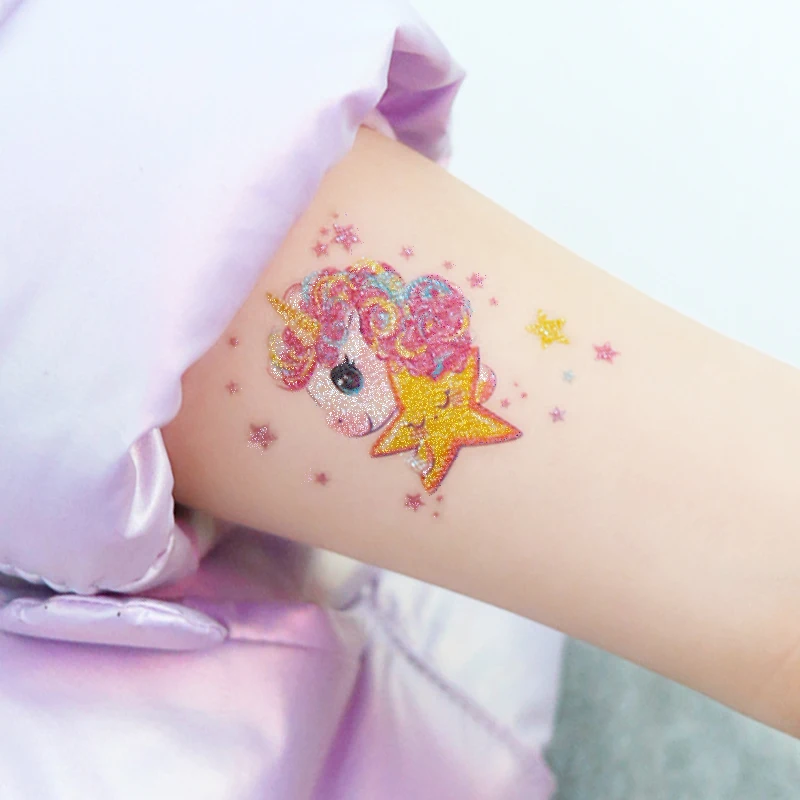 

12 Sheets Glitter Cute Unicorn Temporary Tattoos, Glitter Styles Waterpro of Tattoos Stickers For Birthday Party Supplies