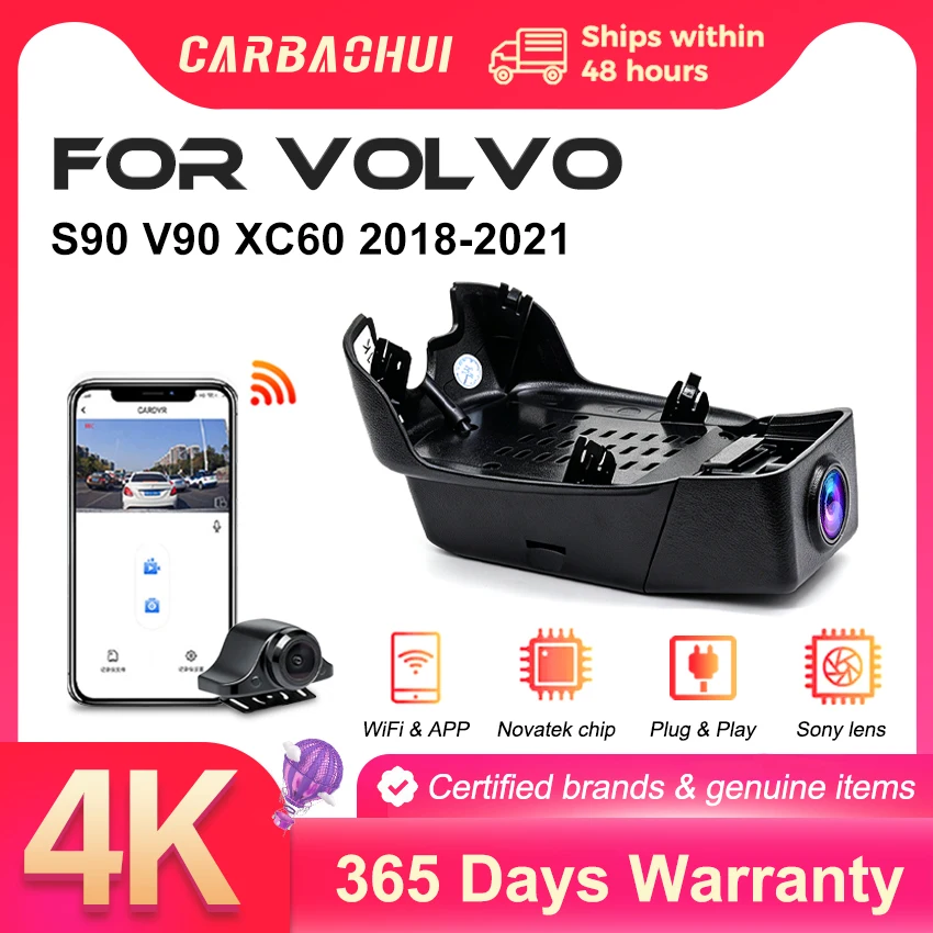 For Volvo S90 V90 XC60 2018-2021 Front and Rear 4K Dash Cam for Car Camera Recorder Dashcam WIFI Car Dvr Recording Devices