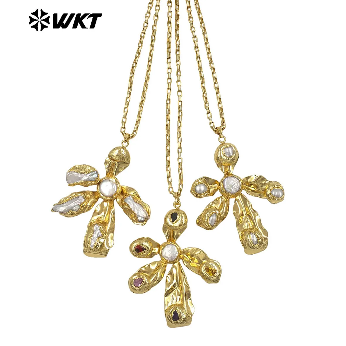 

WT-JN361 Wholesale Natural Pearl Classic Gold-Plated Three Styles 18inch Necklace Wearing For The Birthday Party