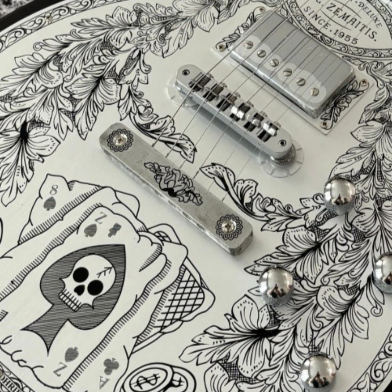 LPP Electric Guitar Handmade Poker Skull Carving HH Blues Retro Rock Collection Artifact Rosewood Fingerboard Free Delivery