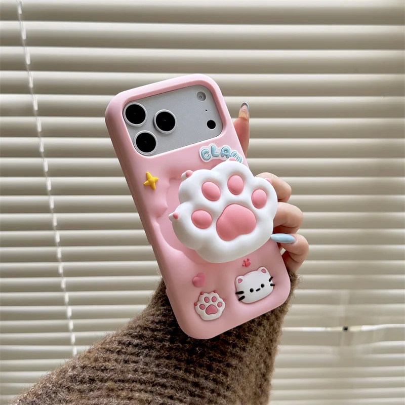 

For 17promax 3D devil's-claw fold bracket Silicone Protection Cover For iphone 17 16 15 14 Plus 12 13 Pro Max Cute Patterns girl