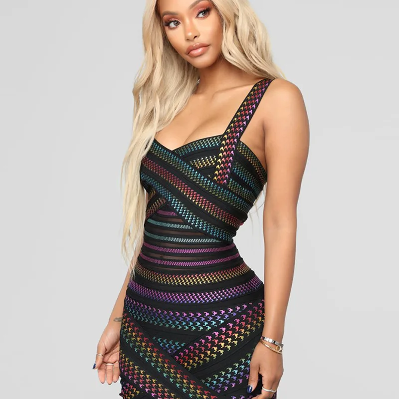 

Fashion elegant sexy slim dinner party nightclub suspender halter color gradual change slim bandage dress dress
