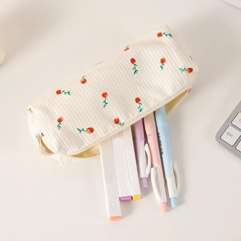 H37B Corduroy Pencil Couckes Clower Print Muckes Suppered Pencil Case