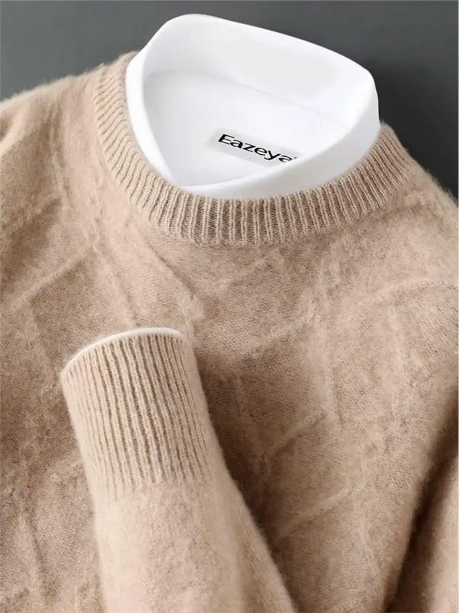 

Мужской шерстяной свитер с круглым вырезом, плотной вязки, свободного кроя, с длинными рукавами, на молнии, для повседневной носки, зимний сезон