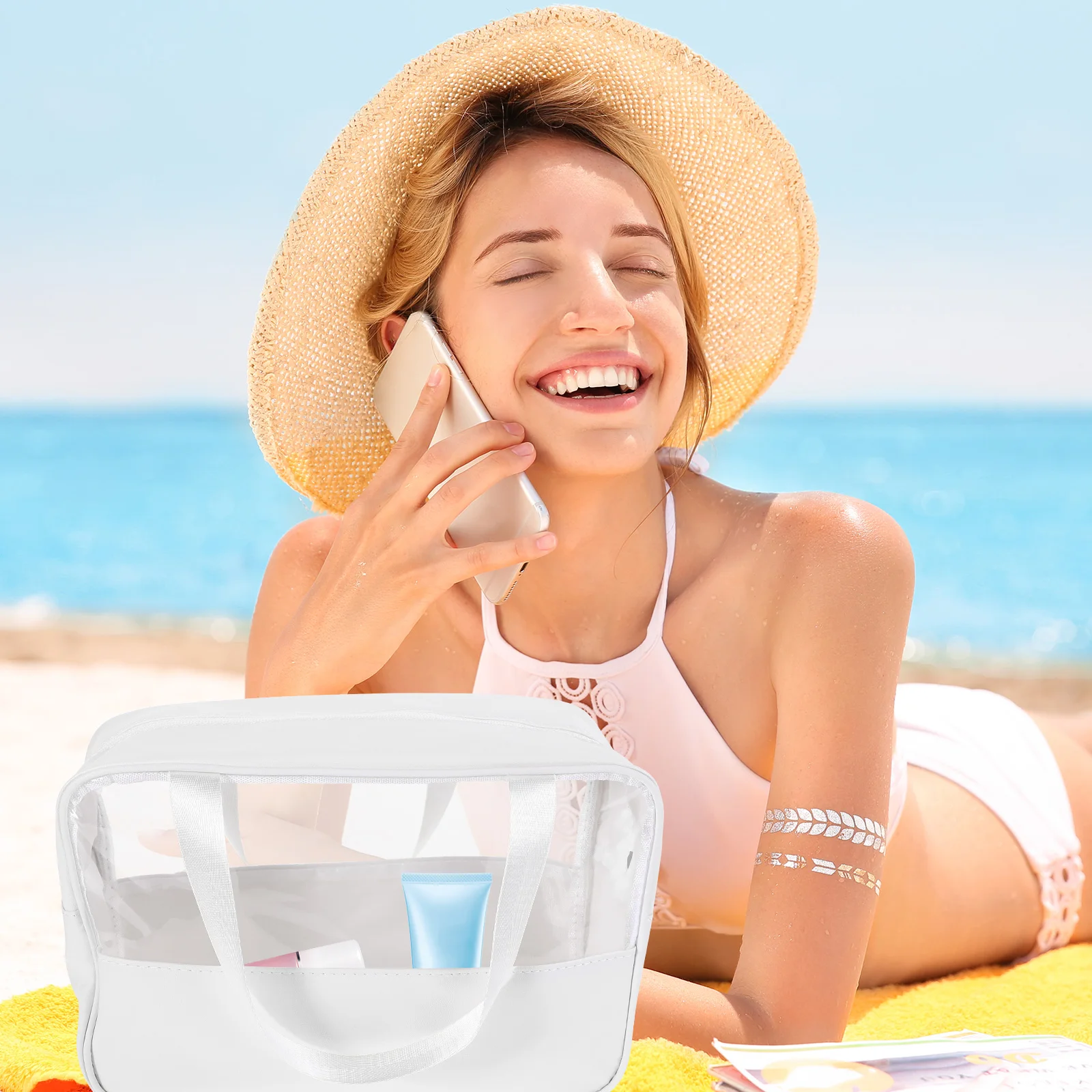 

Large Capacity Splashproof Travel Makeup Organizer Toiletry Pouch Portable Handle Clear Storage Bag For Women Lipstick