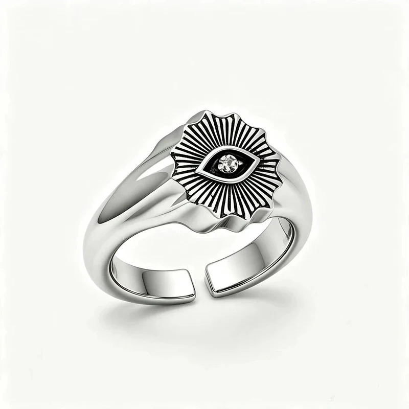 Thai Silver All-Seeing Eye Ring Retro Relief The Eye of God Men's Adjustable Fashion Ring KOFSAC