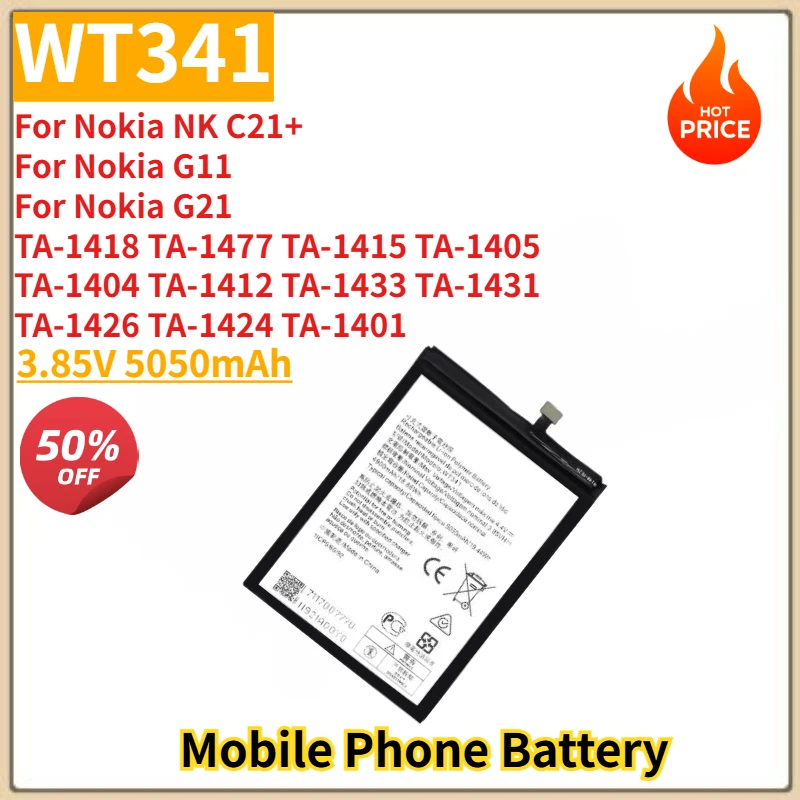 

WT341 High Quality Phone Battery 3.85V 5050mAh For Nokia C21+ G11 G21 TA-1418 TA-1415 TA-1412 Brand New Replacement Battery