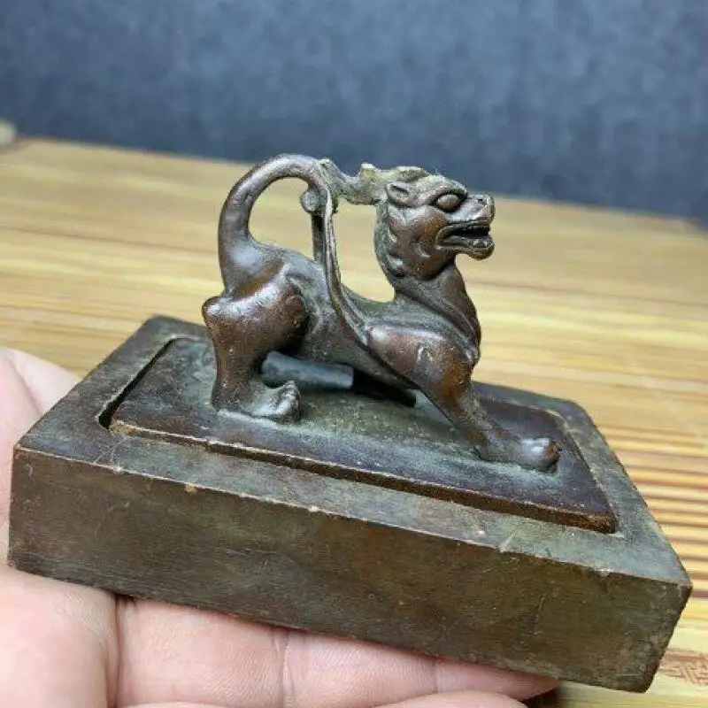 Antique collection copper solid seals Pixiu auspicious beast seals home study Desktop decorations stationery supply