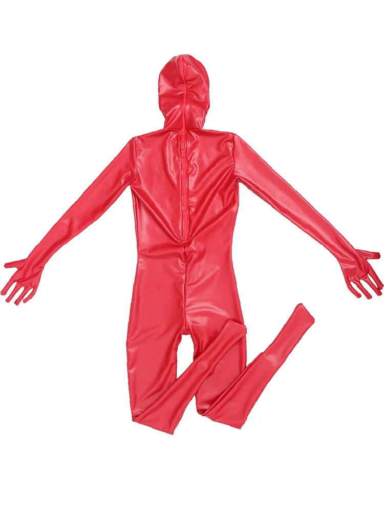 Bodysuit elástico em couro PU para homens, Faux Latex Catsuit, dedo separado, bodysuit, calças justas Zentai, casaco cheio, collant sexy, conjunto