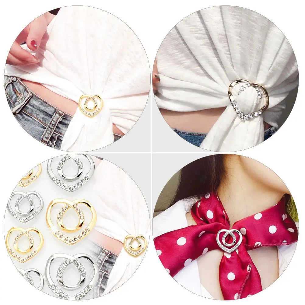 

4pcs Alloy Scarf Clip Rhinestone Shawl Clasp Crystal Buckle For Women Lady Clothes Accessories Scarf Ring Pin Fastener Fashion