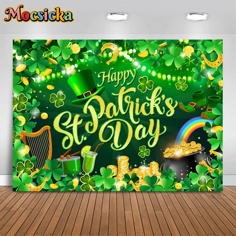 

Mocsicka Photography Backgrounds st.Patrick's Day Party Greenery Shamrock Backdrop Backdrops Kids Portraits Banners Studio