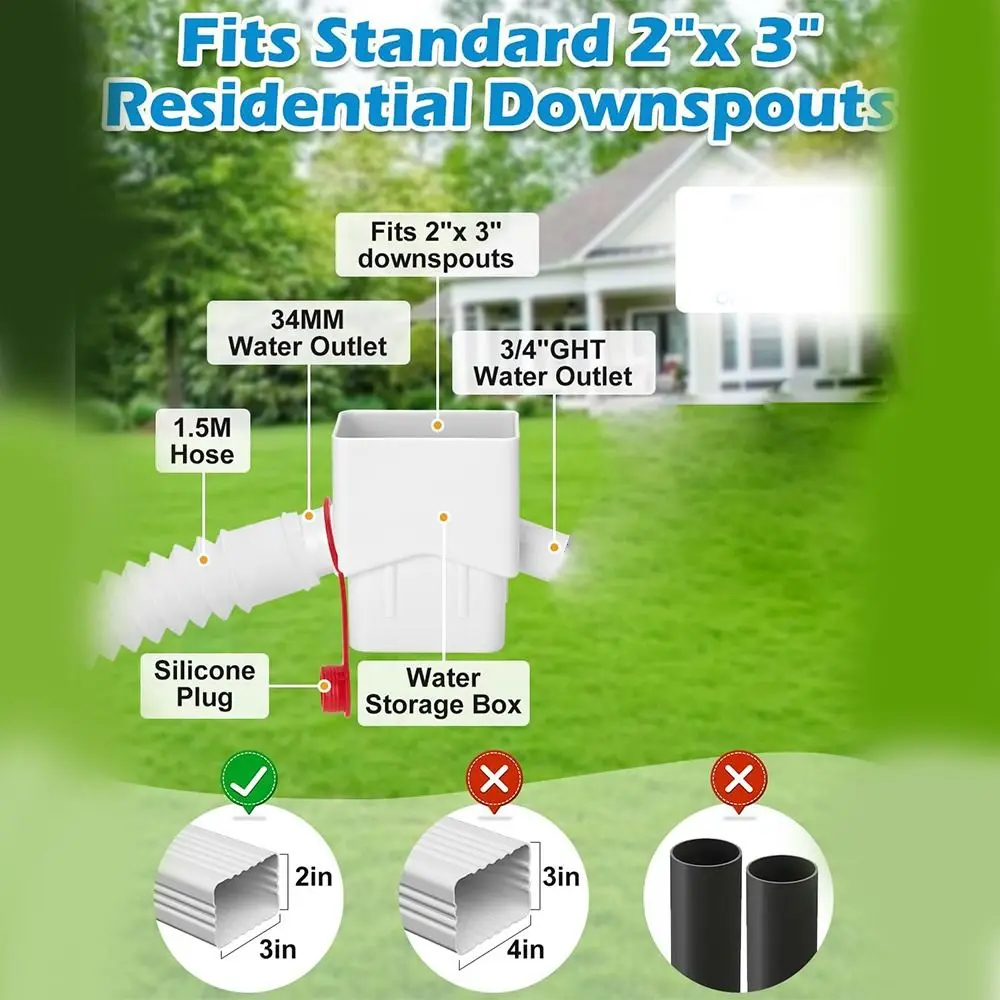 with Two Water Outlets Downspout Diverter from Gutter with 5FT Hose Easy to Install Rain Barrel Diverter to Collect Rainwater