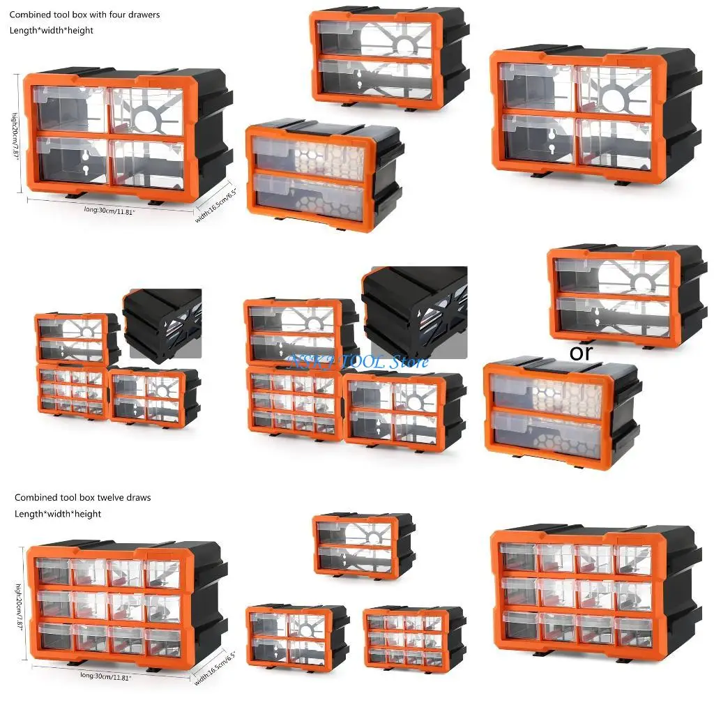 L8RC 7.87x11.81x6.5 "صندوق أدوات مقصورة متعدد الخلايا برتقالي وأسود للأجزاء الصغيرة