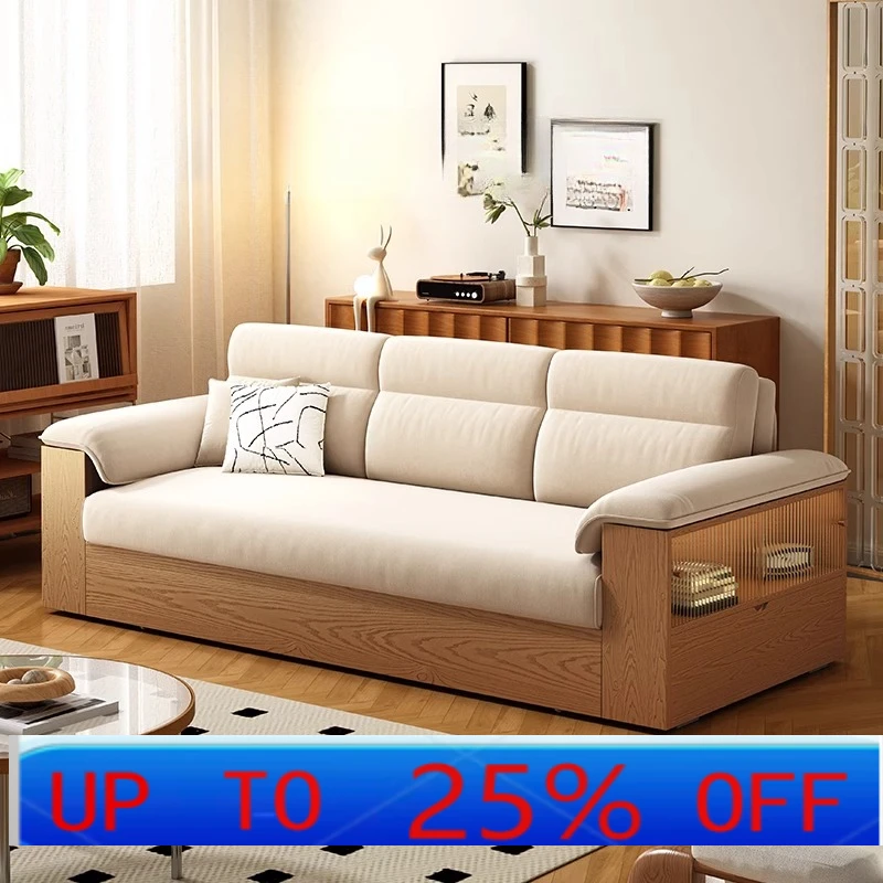 

LH modern simple solid wood sofa bed small apartment living room double multi-functional folding dual-purpose telescopic bed