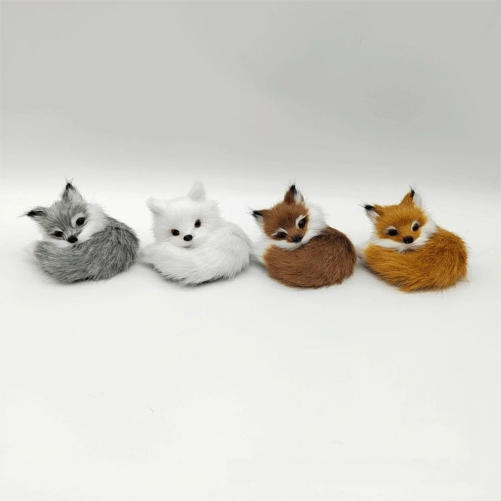 Mini Simulation Fox Figurine Furry Fox Artificial Animal Desktop Ornament Squatting Sitting Fox Model Window Display