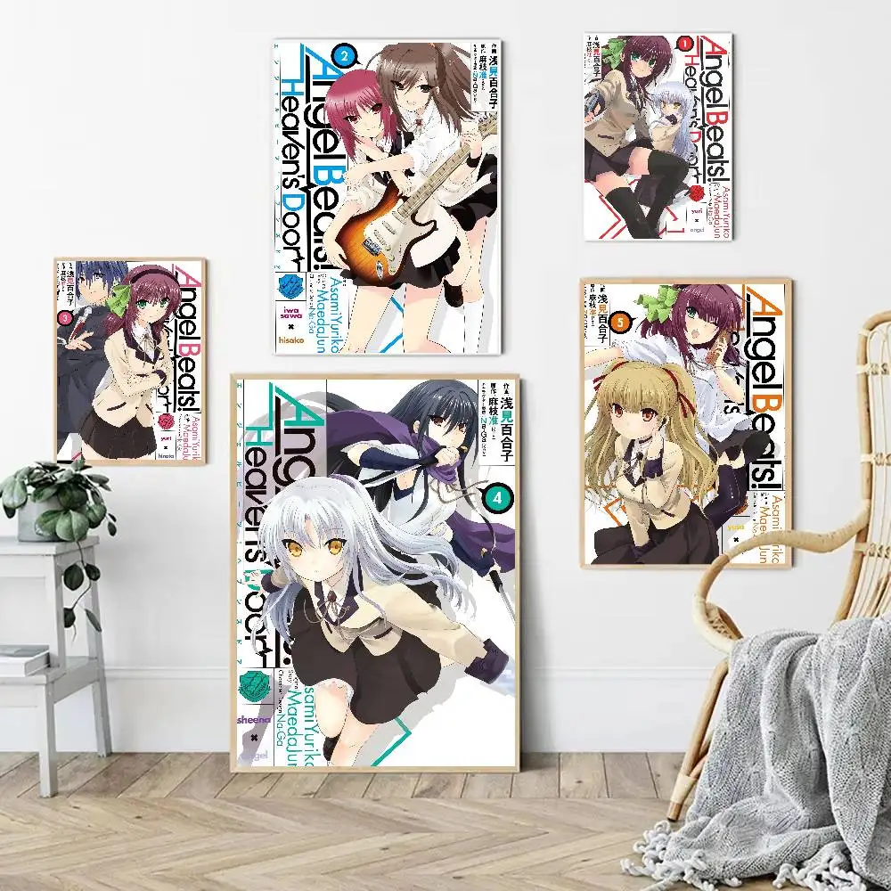 Anime Angel Beats! Anime Poster Waterproof Wall Art Sticker For Bar Living Room Vintage Room Decor Print Gift