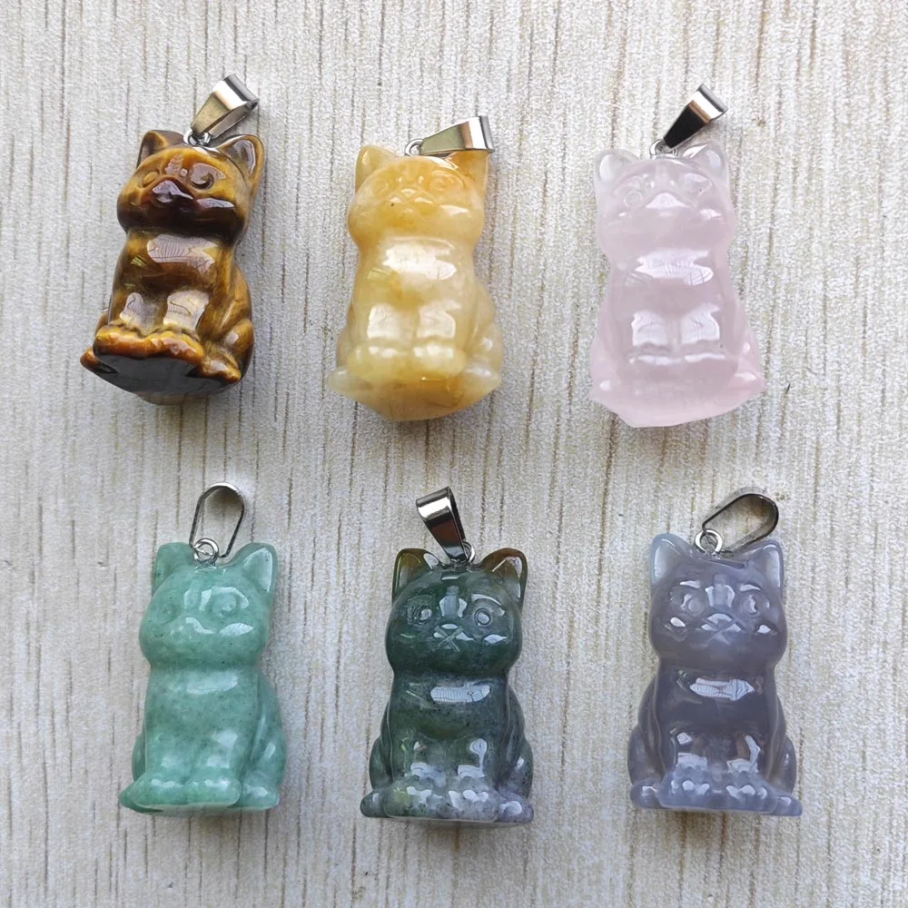 Fashion good quality natural stone mixed cat shape pendants DIY Necklaces jewelry making 6pcs/lot Wholesale fast shipping