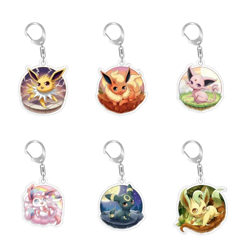 For Pokemon Elf Qikchu Jolteon Flareon Sylveon Leafeon Original Acrylic Selfmade Cute Cartoon Anime Keychain Pendant Toy Gift
