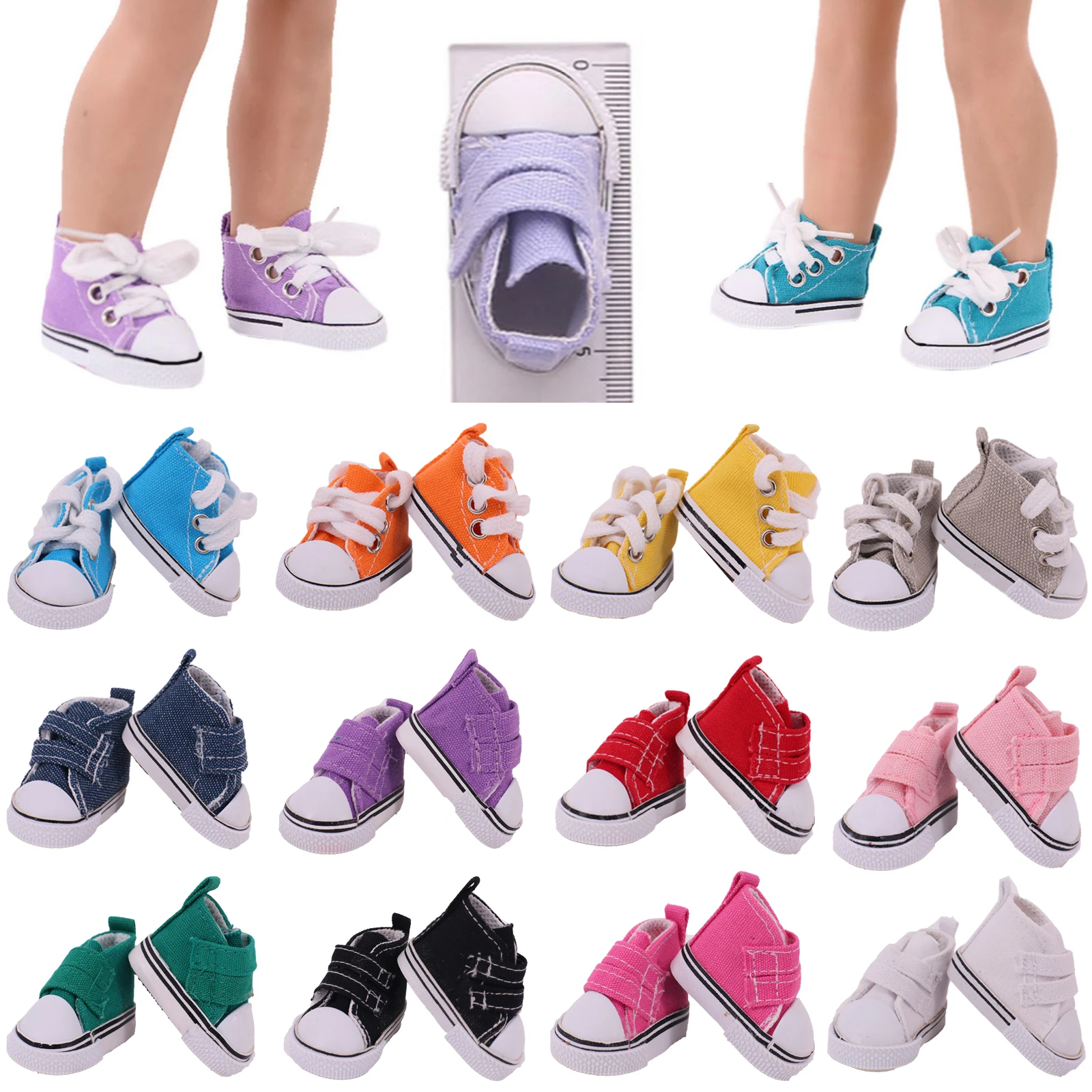 5Cm Doll Canvas Shoes Lace-up High-top Sneaker For 14inch Wellie Wisher Doll Toy 1/6 Bjd Paola 20Cm K-pop Cotton Doll Clothes