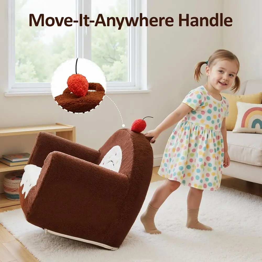 أريكة للأطفال الصغار من قماش شيربا مع جيب للكتاب ومقبض للحمل، مثالية للأعمار من 1 إلى 6 سنوات أو غرفة اللعب أو غرفة النوم، هدية مثالية للفتيات (كيك) #2