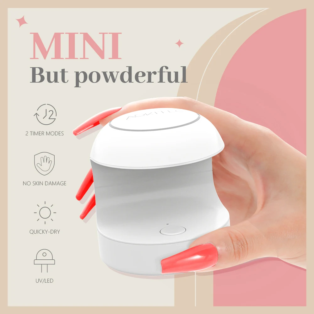 Aokitec Mini Máy Sấy Móng Tay UV Bóng Đèn LED 12W Đơn Ngón Tay Móng Tay Nghệ Thuật Làm Móng Dụng Cụ Di Động Gel Móng Tay Ba Lan Nhanh sấy Khô Với Cáp USB