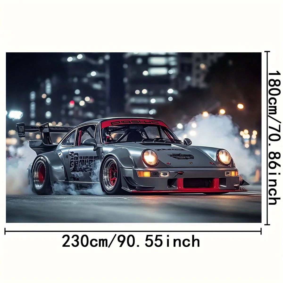 Racing wall art tapestry, night city drift scene, car poster, modern living room decoration, sports vehicle, canvas painting